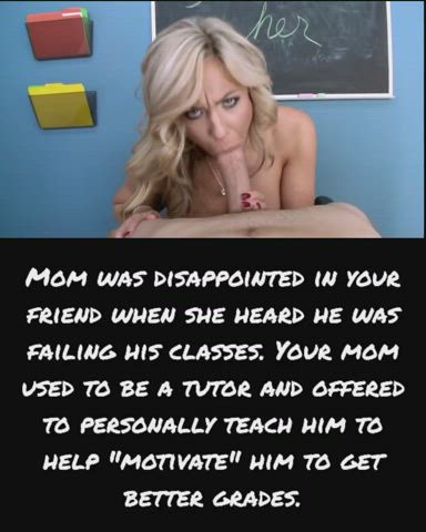 Blonde Blowjob Caption Friends MILF Mom gif