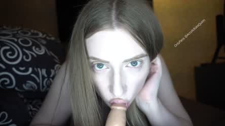 Close Up Cute Dildo Masturbating POV Redhead Sucking Trans gif