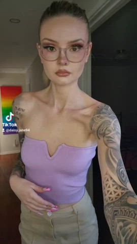 blonde braless glasses onlyfans tattoo gif