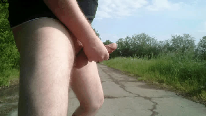 amateur balls cock ring cum cumshot masturbating orgasm outdoor public gif