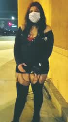 Goth babe flashing outside