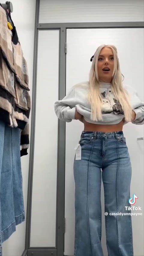 ass blonde clothed clothing jeans gif