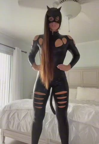 bodysuit catsuit latex muscular girl tall gif