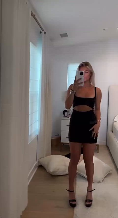blonde dress heels high heels selfie slut tanlines tease teen gif