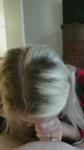 blonde blowjob cumshot eye contact hotwife gif