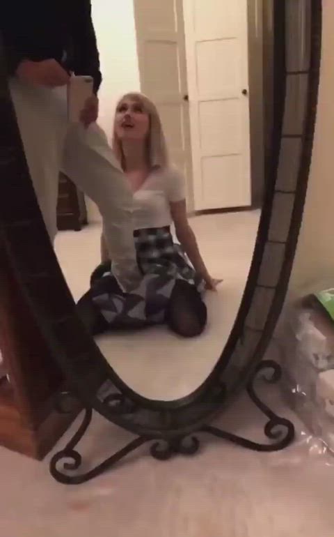 blonde clothed clothing dry hump humping mirror gif