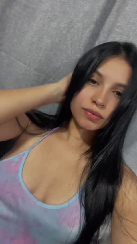 brunette cute latina natural tits nipples selfie sexting tease tits gif