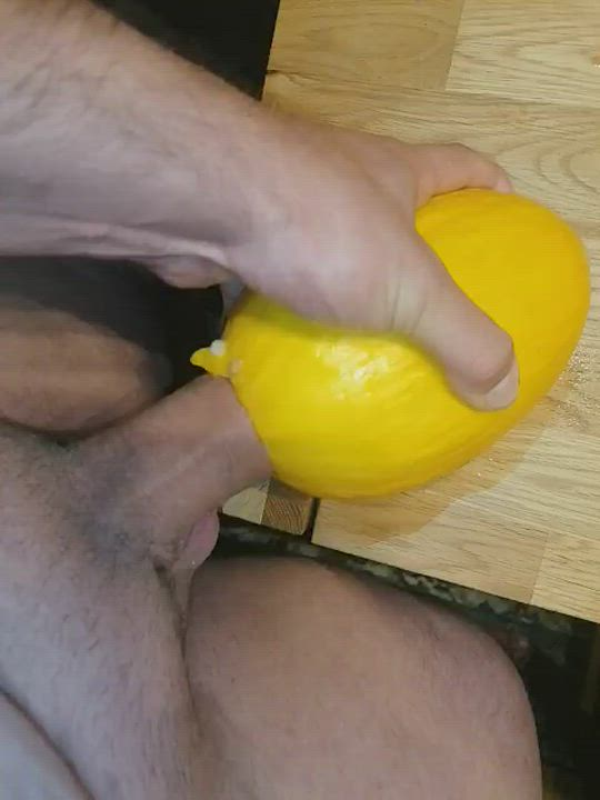 Stretching a melon with a fat ass dick