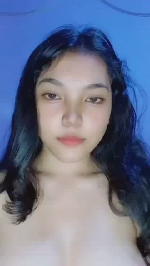 asian big tits boobs cute indonesian slapping teen tits gif