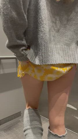 crotchless elevator public pussy gif