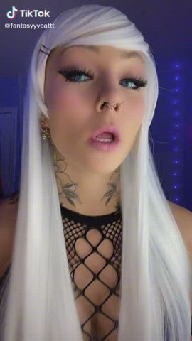 Ahegao Blue Eyes Goth Pierced Tattoo Tease TikTok Tongue Fetish gif