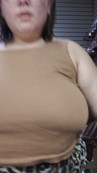 Bouncing and flashing my tits at work