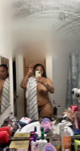 big tits ebony milf mirror selfie shower solo gif
