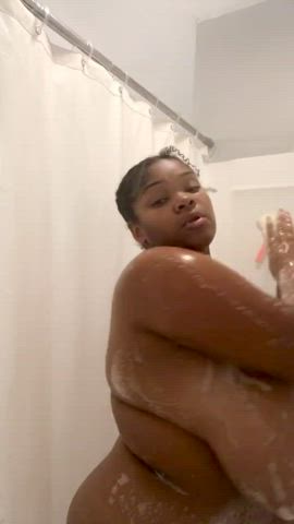 Busty Ebony Huge Tits Shower Soapy gif