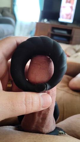 Cumming with my new and old vibrating cock and ball ring 