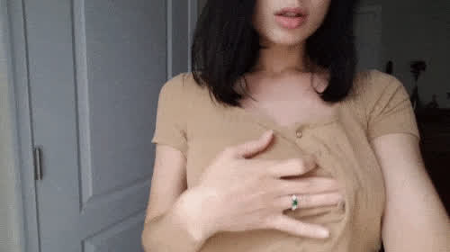 big tits boobs brunette cute flashing teen tits titty drop gif