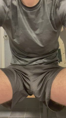 At the gym with no underwear