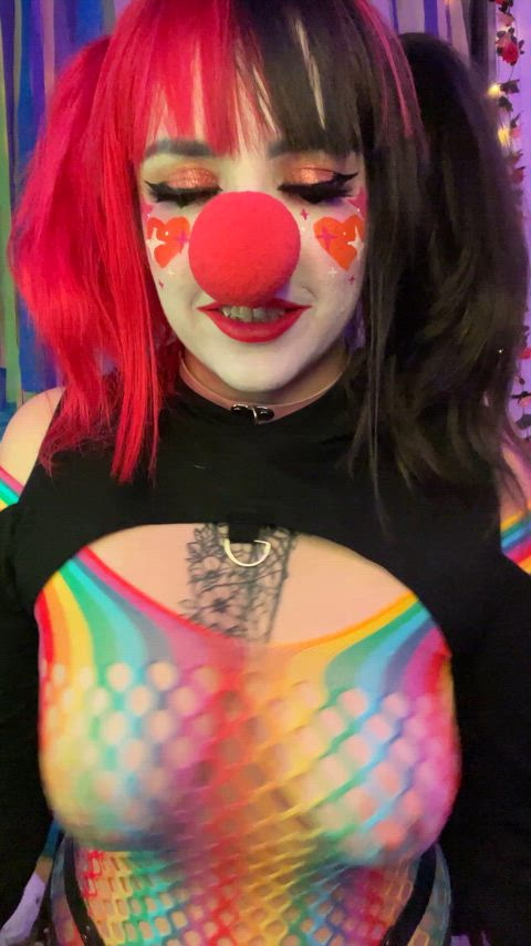 boobs clown clown girl cute natural tits onlyfans solo teen tits gif