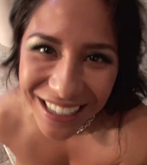 blowjob brunette close up pornstar smile gif