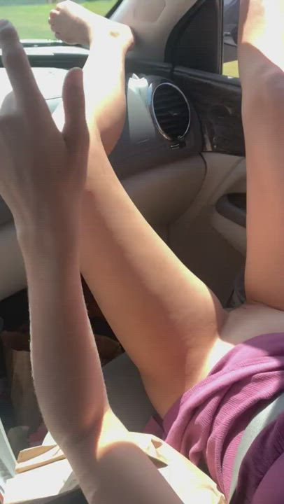 How my wife prefers to ride in the car