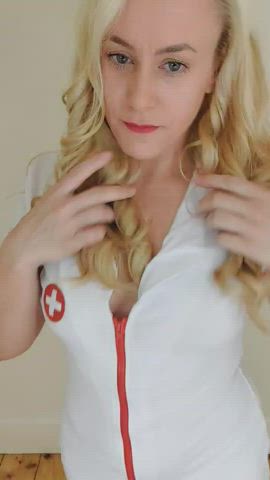 Blonde Blue Eyes Cosplay Costume MILF Nude Nudist Nurse Thick gif