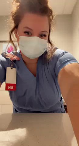 Nurse Titty Drop @ work…. Cum bend me over the counter ❤️‍🩹💦