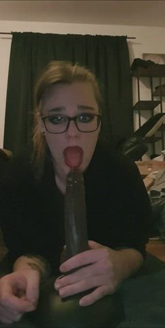 blowjob dildo emo glasses huge dildo saliva spit trans trans woman gif