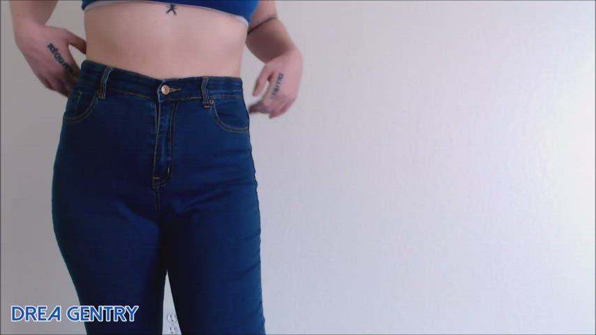 blue body drea gentry jeans pants sensual tattoo tease thighs gif