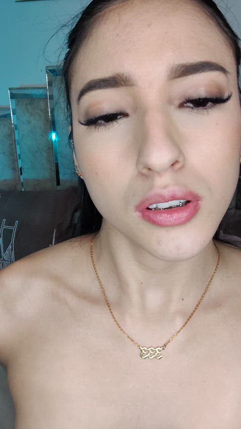 blowjob cute latina naked skinny small tits solo tongue tongue fetish topless gif