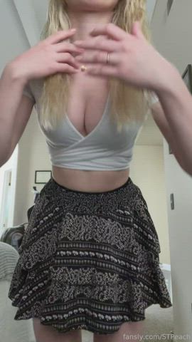 Bending Over Big Ass Blonde Cleavage Skirt Spanking Tease Twerking gif