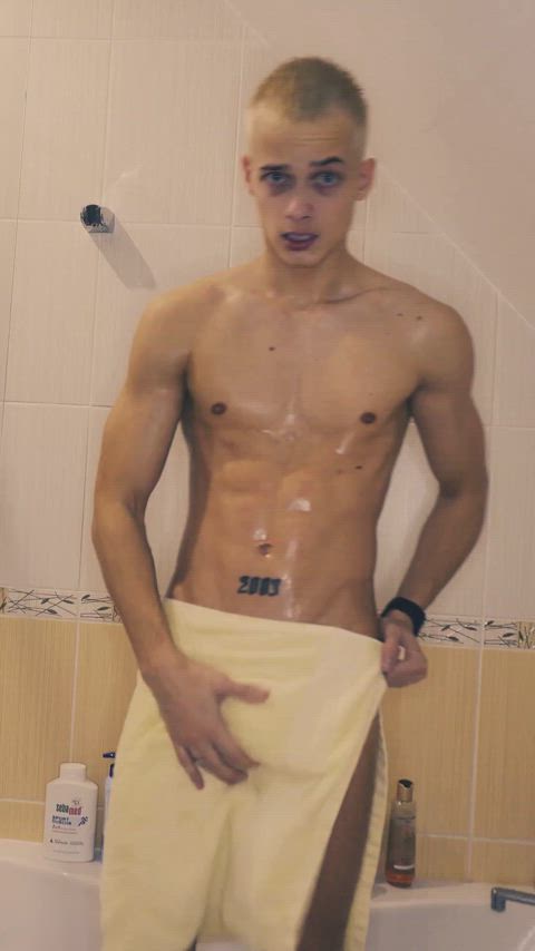 cock muscles shower teen gif