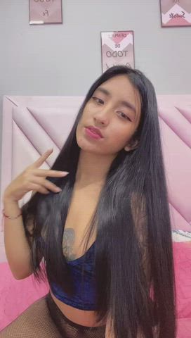 camgirl latina lingerie long hair saliva sensual sucking teen webcam gif