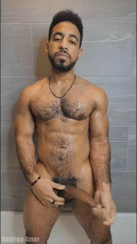 BBC Big Dick Bodybuilder Cuban Hairy Monster Cock Shower Solo Thick Cock Uncut gif