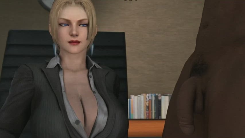 3d animation bbc big tits blonde blue eyes doctor handjob lipstick titty fuck gif