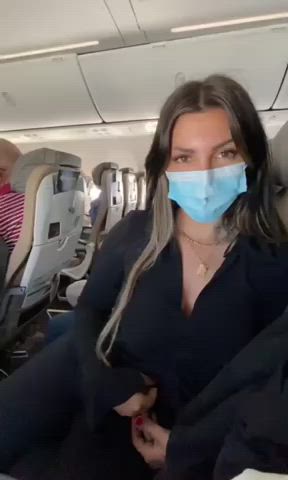 Airplane Big Tits Boobs Eye Contact Flashing Mask Public gif