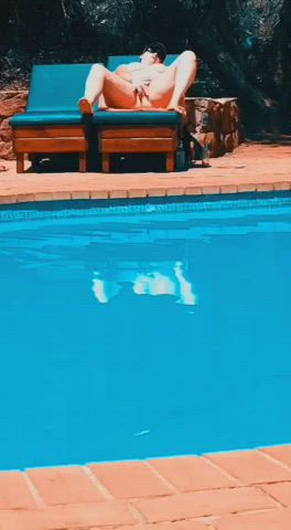 Exposed Fingering Masturbating Naked Outdoor Pool Public Pussy Spread Sex gif