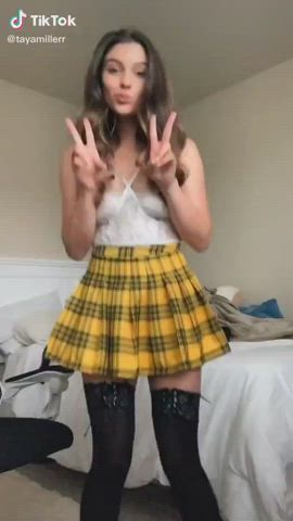 brunette skirt stockings gif