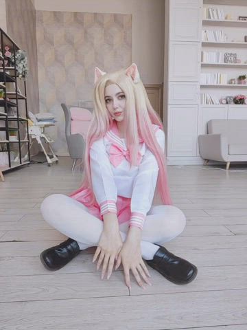 cosplay panties skirt tease gif