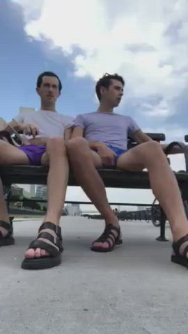 Couple wanking on bench