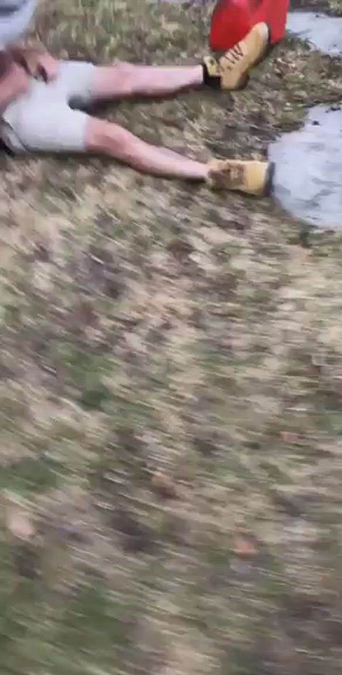 Friend getting waterboarded in the backyard