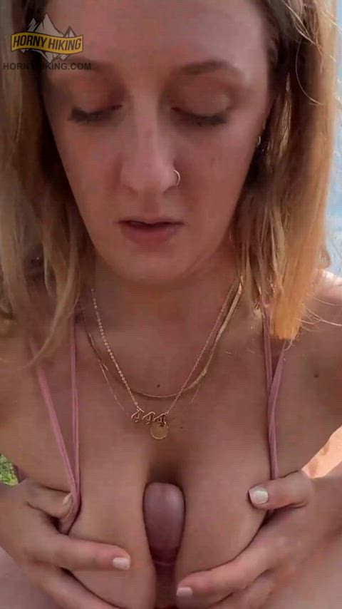 blonde boobs natural tits outdoor redhead titty fuck gif