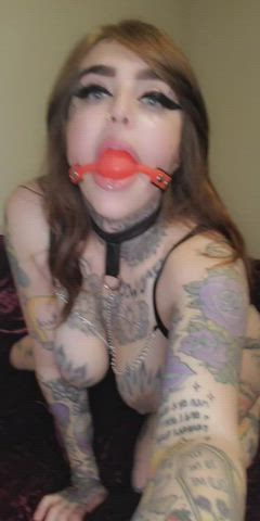 bdsm ball gagged big ass dontslutshame huge tits lingerie milf slapping tattoo gif