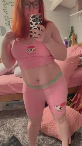 cute innocent pink redhead tease teasing thick uk white girl gif