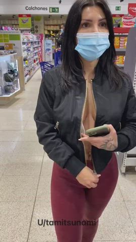 Busty in supermarket