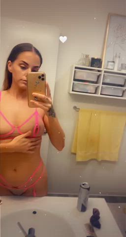bathroom big nipples brunette lingerie milf onlyfans skinny small tits tattoo gif