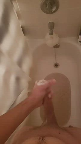 cock jerk off moaning shaved shower soapy solo gif