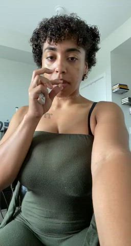 Big Tits Bra Cleavage Ebony Flashing Tease gif