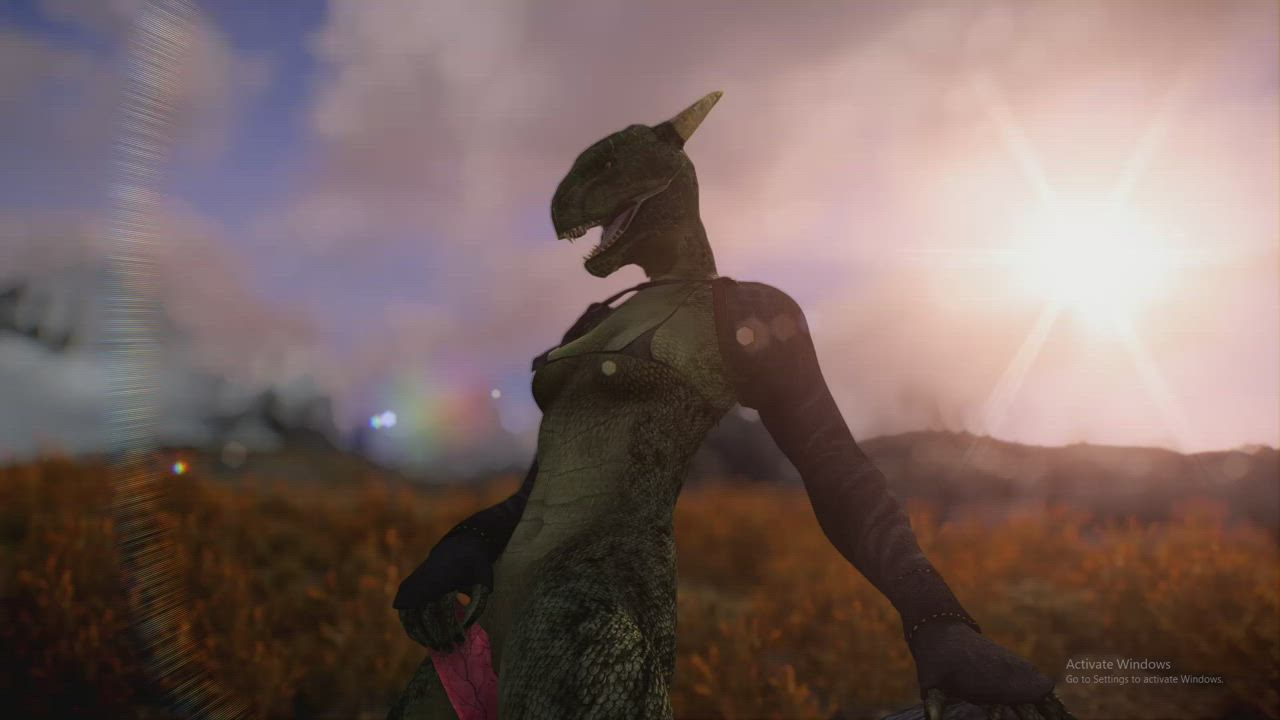 Argonian has fun with a werewolf