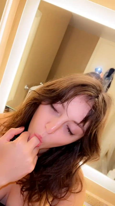 bangs big eyes brown eyes cute onlyfans sucking teen gif