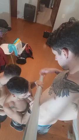 Blowjob Gay Threesome tattedphysique gif